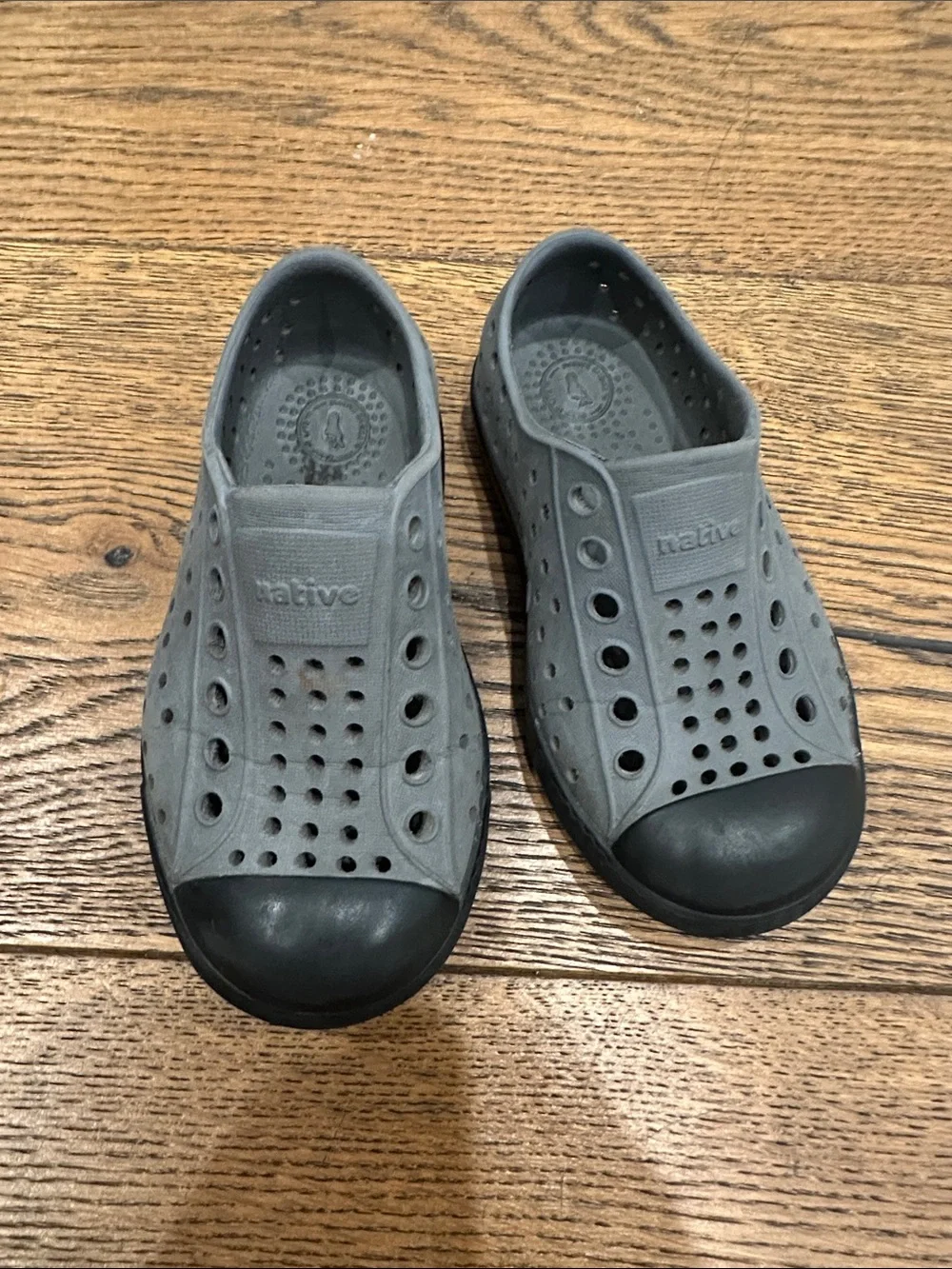 Native Kids Gray Water Shoes with Black Toe Caps
